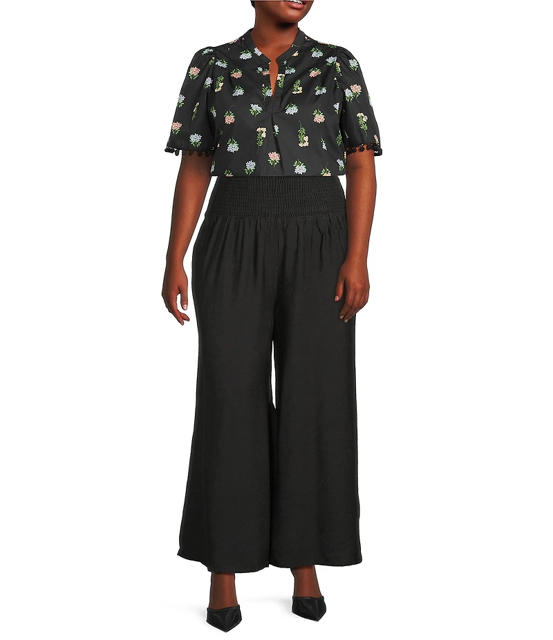 Sugarlips Plus Size Smocked Waist Wide Leg Pants