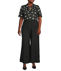 Sugarlips Plus Size Smocked Waist Wide Leg Pants