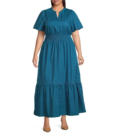 Sugarlips Plus Size Tamia Short Sleeve Poplin Maxi Dress