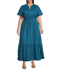 Sugarlips Plus Size Tamia Short Sleeve Poplin Maxi Dress