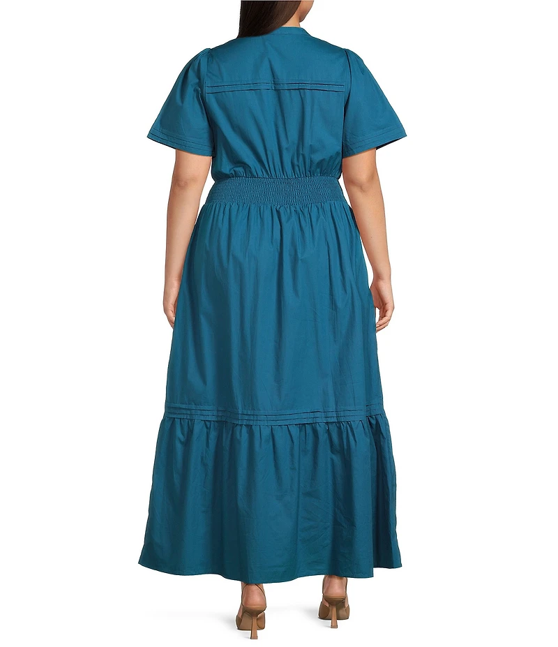 Sugarlips Plus Size Tamia Short Sleeve Poplin Maxi Dress