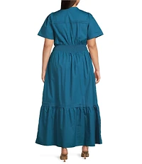Sugarlips Plus Size Tamia Short Sleeve Poplin Maxi Dress