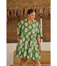 Sugarlips Plus Size Tropical Dixie Printed Split V-Neck Short Sleeve Poplin Shift Dress
