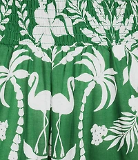 Sugarlips Plus Size Tropical Printed Adina Smocked V-Neck Short Sleeve A-Line Maxi Dress
