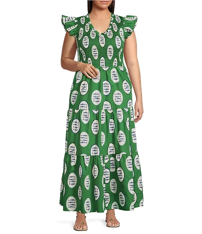 Sugarlips Plus Size Tropical Sunfire Printed V-Neck Sleeveless Tiered A-Line Maxi Dress