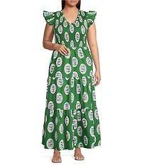 Sugarlips Plus Size Tropical Sunfire Printed V-Neck Sleeveless Tiered A-Line Maxi Dress