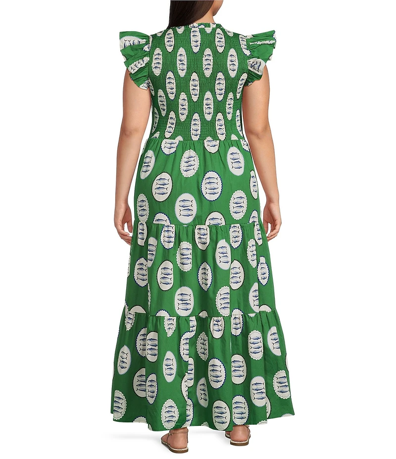 Sugarlips Plus Size Tropical Sunfire Printed V-Neck Sleeveless Tiered A-Line Maxi Dress