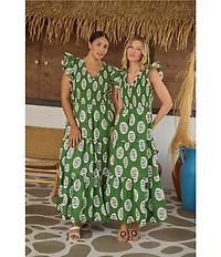 Sugarlips Plus Size Tropical Sunfire Printed V-Neck Sleeveless Tiered A-Line Maxi Dress