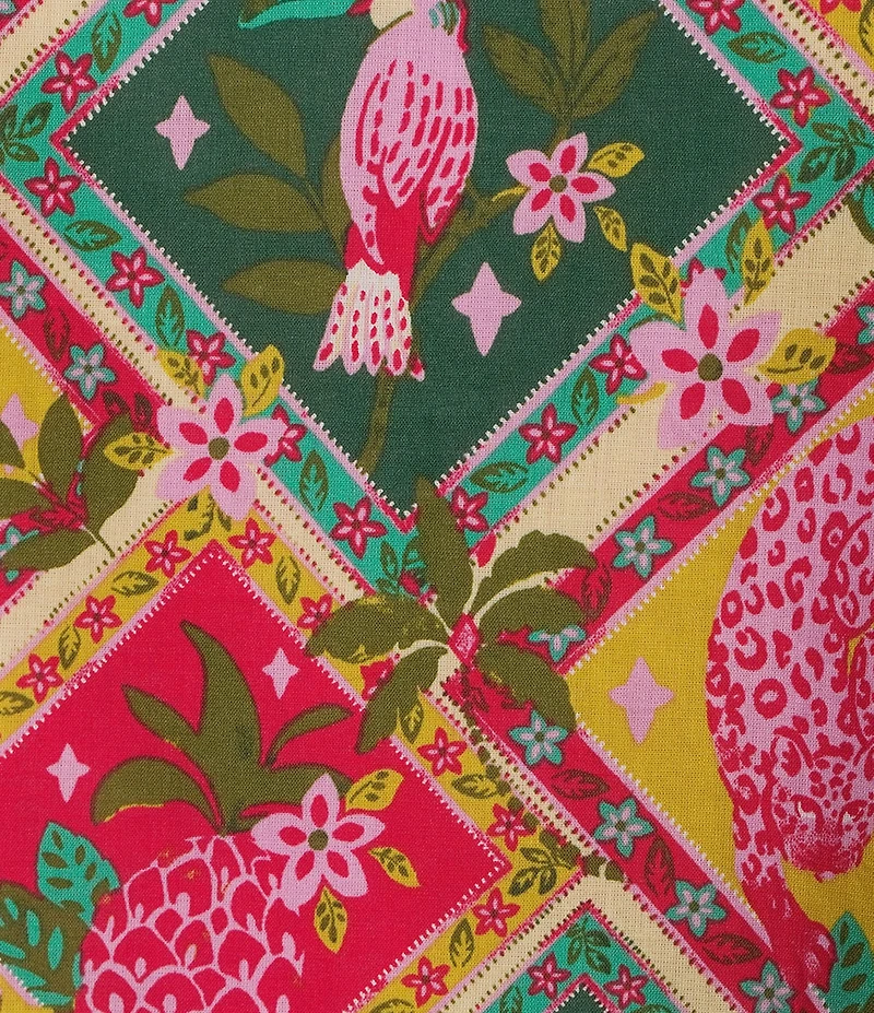 Sugarlips Plus Size Tropical Trapeze Printed Split Neck Short Sleeve Mini Shift Dress