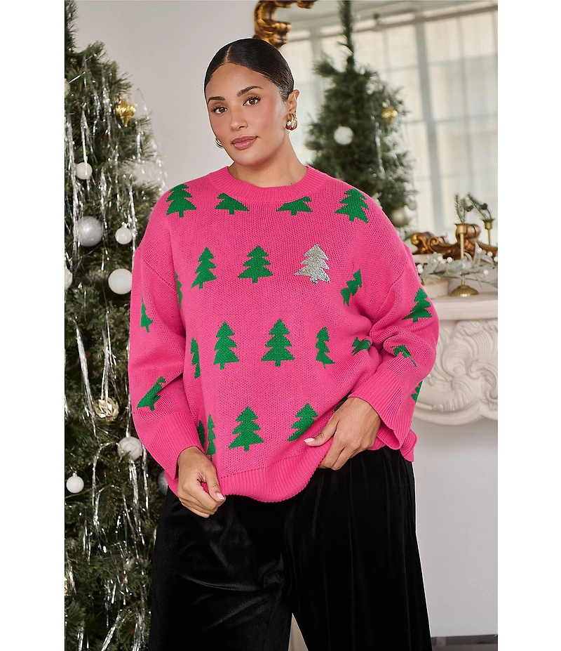 Sugarlips Plus Size Under The Tree Sequin Crew Neck Sweater
