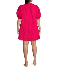 Sugarlips Plus Size V-Neck Short Puffed Sleeve Mini Dress
