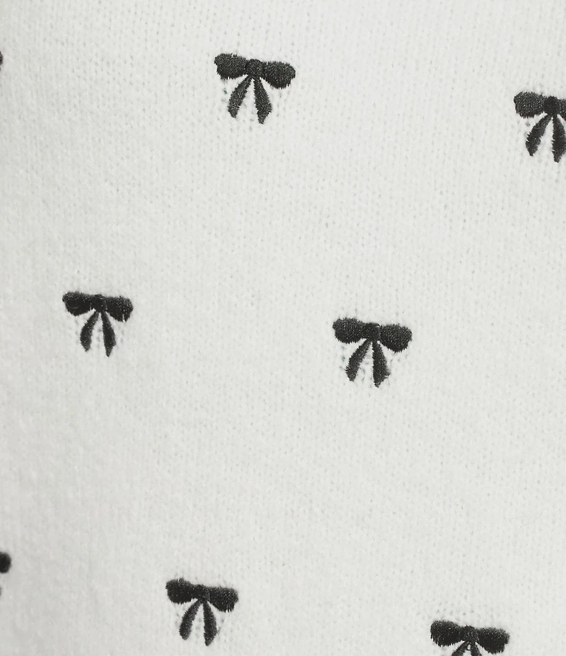 Sugarlips Plus Size Winder Embroidered Bow Crew Neck Short Sleeve Cropped Sweater