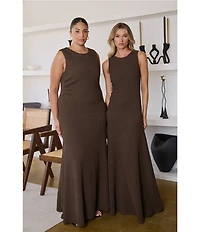 Sugarlips Plus Size Yahaira Boatneck Sleeveless Flounce Bubble Ruched Textured Maxi Dress