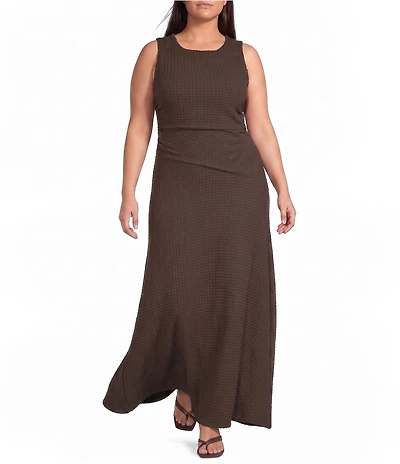 Sugarlips Plus Size Yahaira Boatneck Sleeveless Flounce Bubble Ruched Textured Maxi Dress