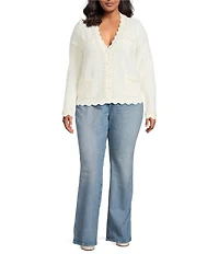 Sugarlips Plus Size Yania V-Neck Long Sleeve Pearl Detail Cardigan