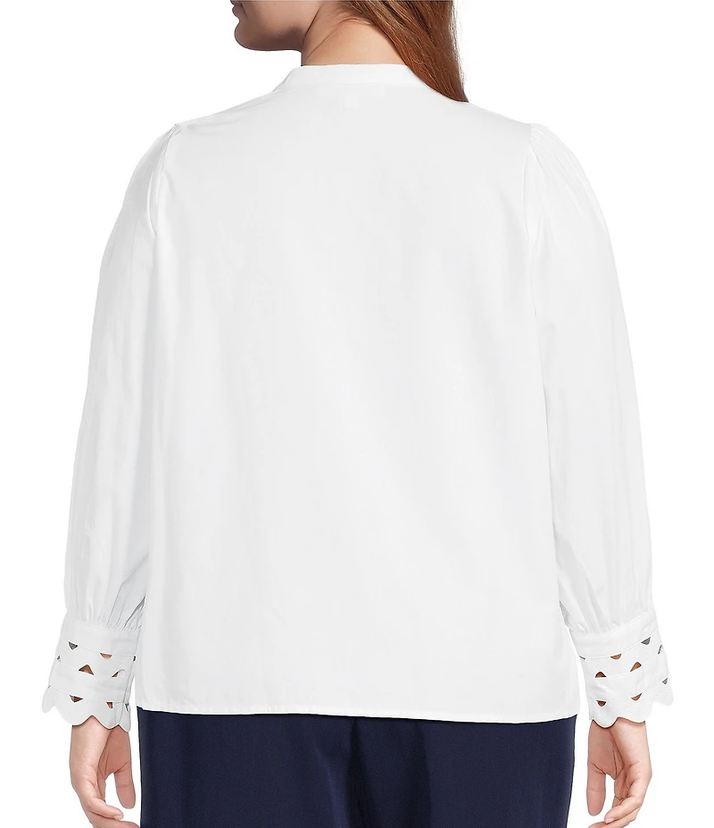 Sugarlips Plus Size Ziana Crew Neck Long Ric Rac Trim Sleeve Button Down Shirt