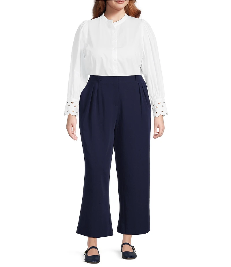 Sugarlips Plus Size Ziana Crew Neck Long Ric Rac Trim Sleeve Button Down Shirt