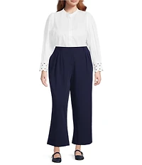 Sugarlips Plus Size Ziana Crew Neck Long Ric Rac Trim Sleeve Button Down Shirt