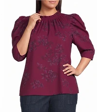 Sugarlips Plus Size Zurum Floral Print Mock Neck Draped Half-Sleeve Top