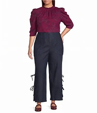 Sugarlips Plus Size Zurum Floral Print Mock Neck Draped Half-Sleeve Top