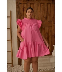 Sugarlips Plus Sleeveless Ruffled Smocked Shift Dress