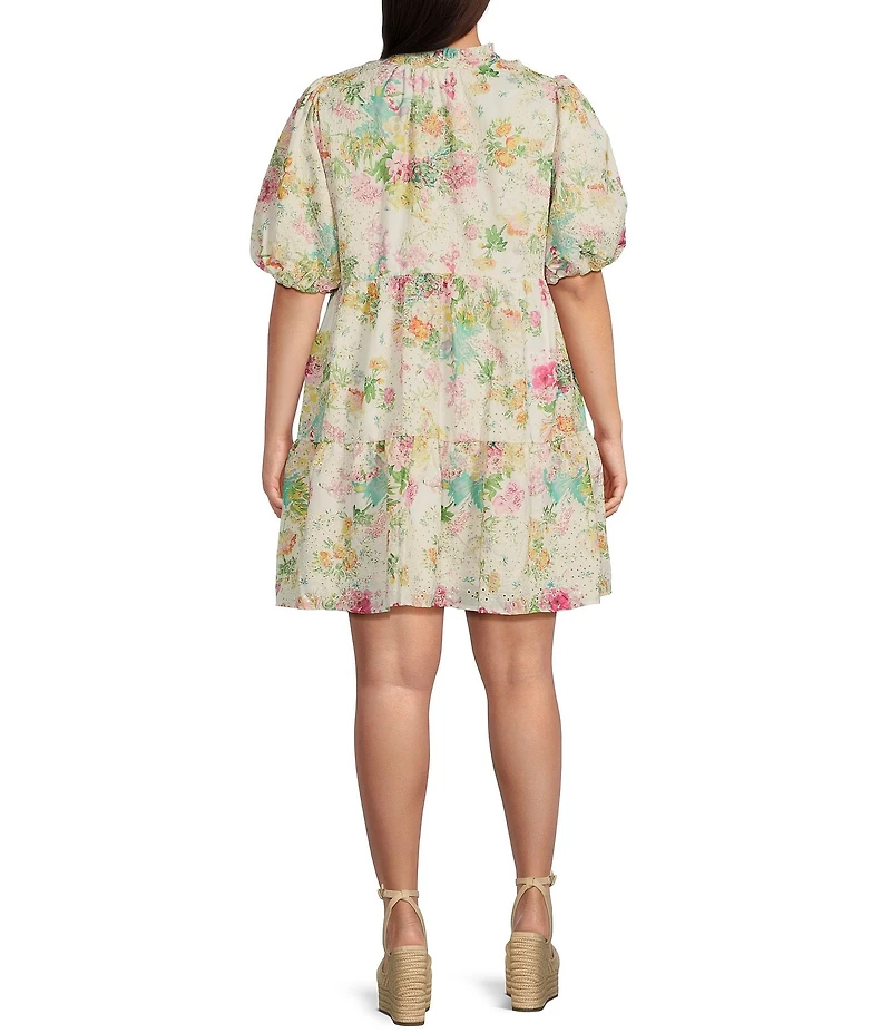 Sugarlips Plus Summerset Floral Jacy Short Sleeve Eyelet Lace Babydoll Mini Dress