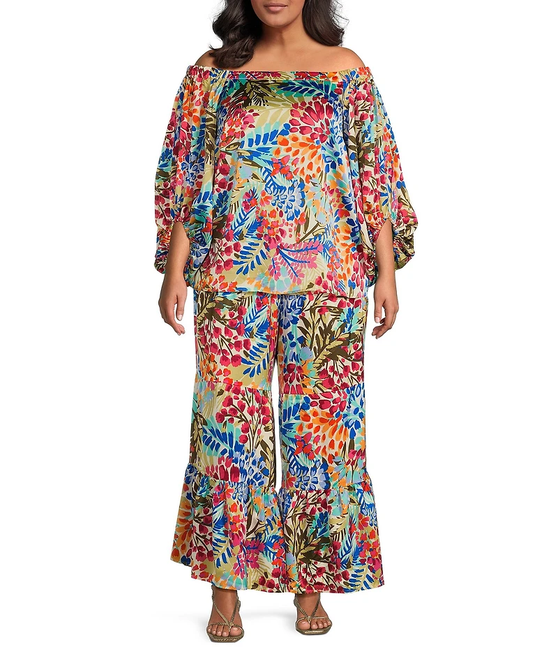 Sugarlips Plus Tropical Abstract Printed Wide-Leg Coordinating Pants