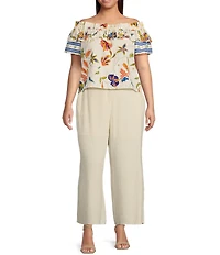 Sugarlips Plus Tropical Floral/Paisley Printed Off-The-Shoulder Short Sleeve Top