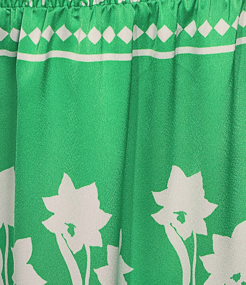 Sugarlips Plus Tropical Printed Smocked Waist Wide Leg Satin Coordinating Pants
