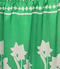 Sugarlips Plus Tropical Printed Smocked Waist Wide Leg Satin Coordinating Pants
