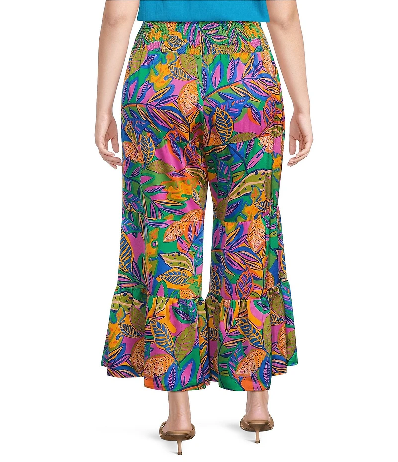 Sugarlips Plus Tropical Printed Wide Leg Satin Pants