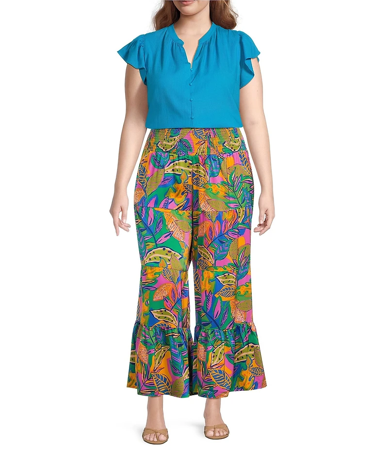 Sugarlips Plus Tropical Printed Wide Leg Satin Pants