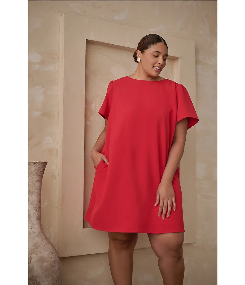 Sugarlips Plus Uraniae Bow-Back Short Sleeve Structured Crepe Shift Dress