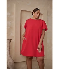 Sugarlips Plus Uraniae Bow-Back Short Sleeve Structured Crepe Shift Dress