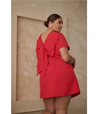 Sugarlips Plus Uraniae Bow-Back Short Sleeve Structured Crepe Shift Dress