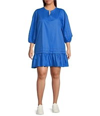 Sugarlips Plus Velma Long Sleeve Ruffled Poplin Shift Dress