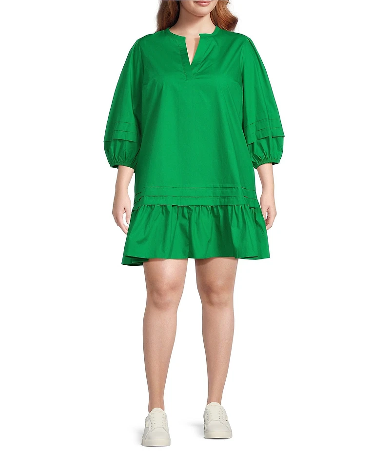 Sugarlips Plus Velma Long Sleeve Ruffled Poplin Shift Dress