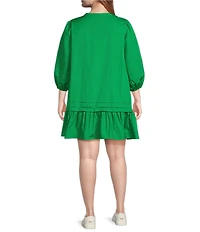Sugarlips Plus Velma Long Sleeve Ruffled Poplin Shift Dress
