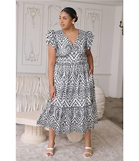 Sugarlips Plus Zayla Floral/Geometric Eyelet-Embroidered Poplin Midi Dress