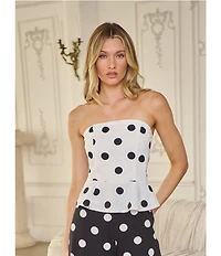 Sugarlips Randal Polka Dot Strapless Coordinating Peplum Top