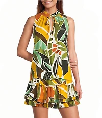 Sugarlips Renia Tropical Printed Miley Split V-Neck Sleeveless Coordinating Blouse Top