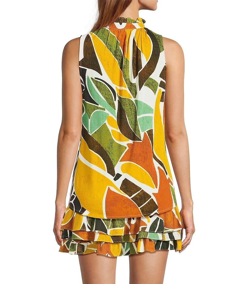 Sugarlips Renia Tropical Printed Miley Split V-Neck Sleeveless Coordinating Blouse Top