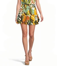 Sugarlips Renia Tropical Printed Nomad High Rise Tiered Ruffle Hem Coordinating Mini Skirt