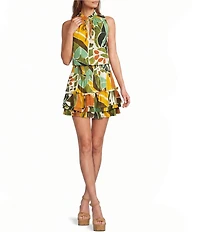 Sugarlips Renia Tropical Printed Nomad High Rise Tiered Ruffle Hem Coordinating Mini Skirt