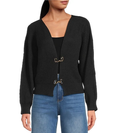 Sugarlips Ribbed Knit V-Neck Long Sleeve Front Hook Cardigan