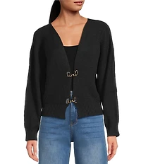 Sugarlips Ribbed Knit V-Neck Long Sleeve Front Hook Cardigan