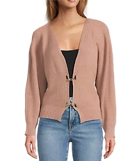 Sugarlips Ribbed Knit V-Neck Long Sleeve Front Hook Cardigan