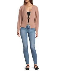 Sugarlips Ribbed Knit V-Neck Long Sleeve Front Hook Cardigan