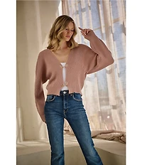 Sugarlips Ribbed Knit V-Neck Long Sleeve Front Hook Cardigan