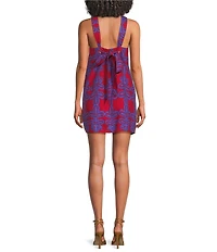Sugarlips Rory Abstract Amory Printed Halter Neck Sleeveless Linen Shift Mini Dress